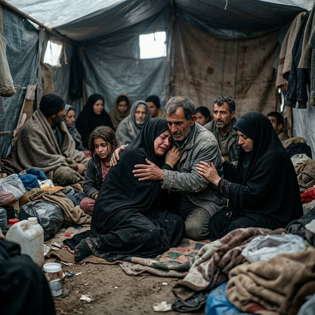 People comforting each other in shelter